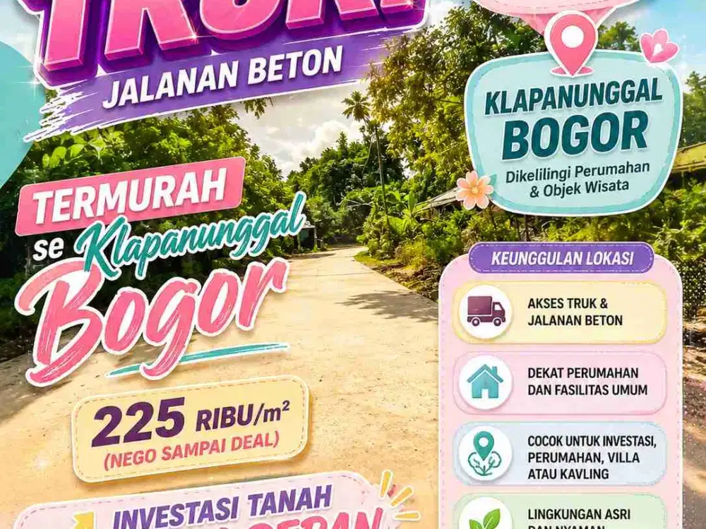 Super Strategis! Tanah 1,4 Ha Klapanunggal Bogor – Dekat Tol, Cileungsi, Bekasi, Sentul & Cibubur, Legalitas AJB Resmi