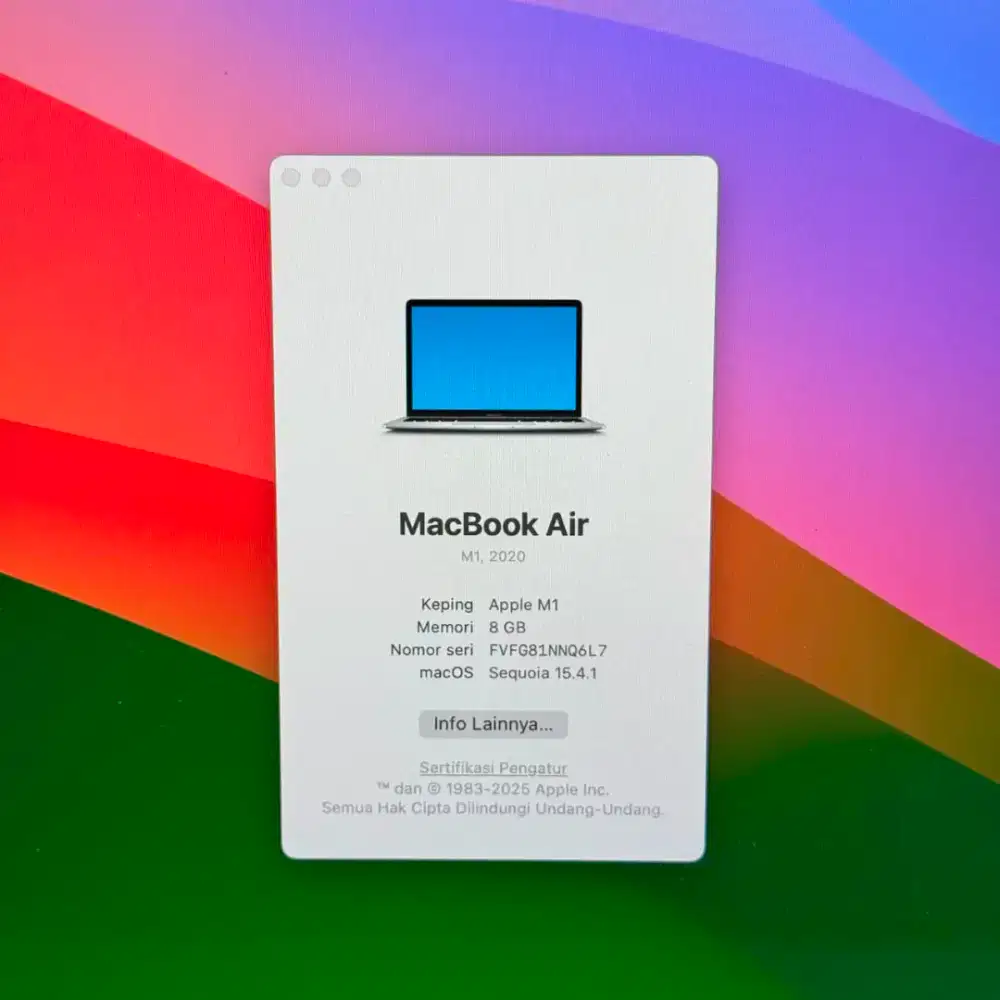 Macbook Air M1 13 Inch Ram 8 Ssd 256 lengkap full set Silver Ibox Mlus