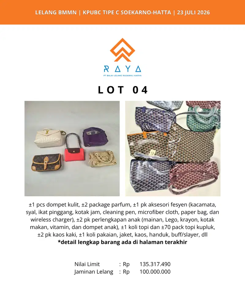 TAS, DOMPET, SEPATU, SANDAL, JAM TANGAN, HIJAB, KACAMATA DLL