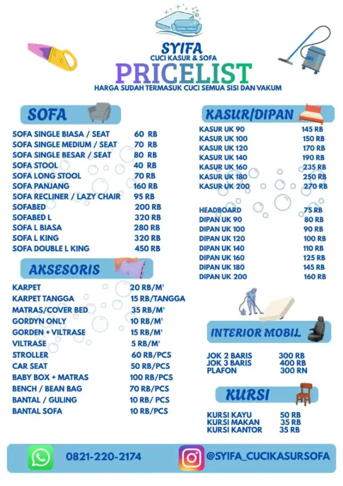 Cuci Kasur sofa bantal guling karpet jok mobil dll