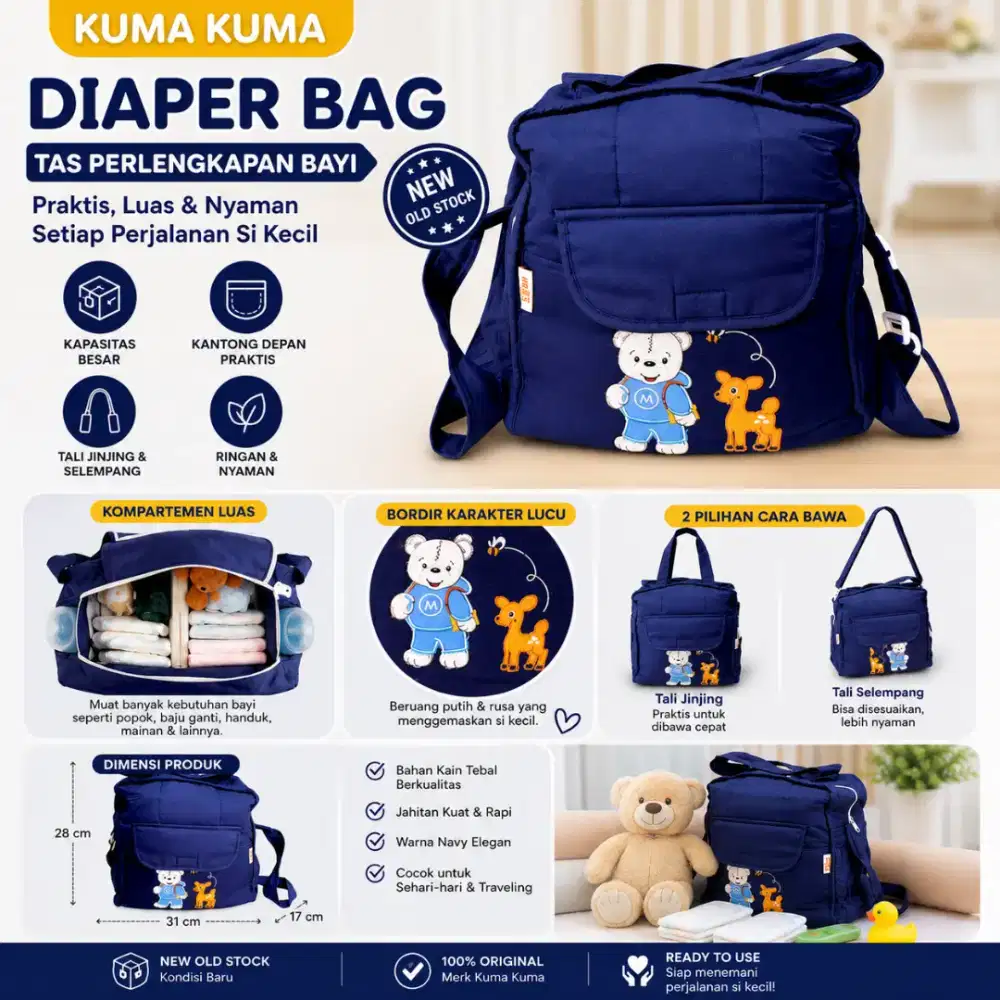 TAS BIRU PERLENGKAPAN BAYI/DIAPER BAG MERK KUMA KUMA