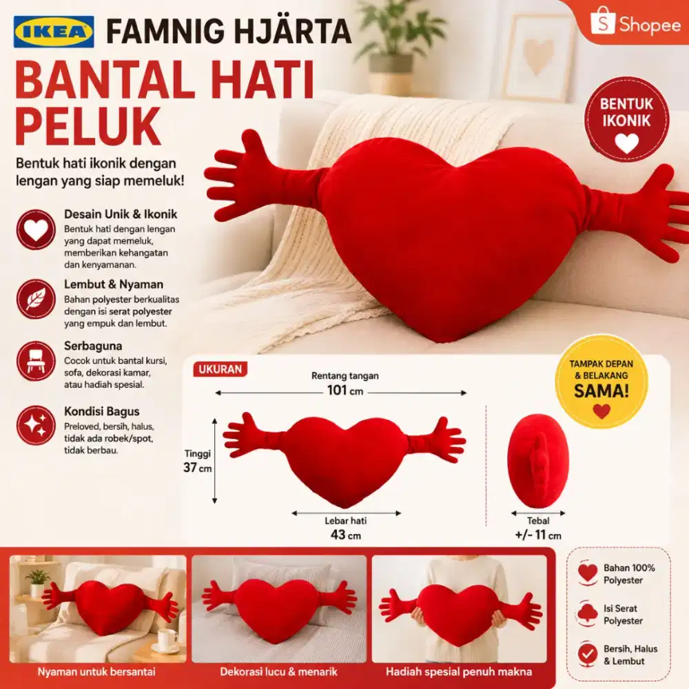 BANTAL PELUK IKEA BENTUK HATI MERAH PRELOVED