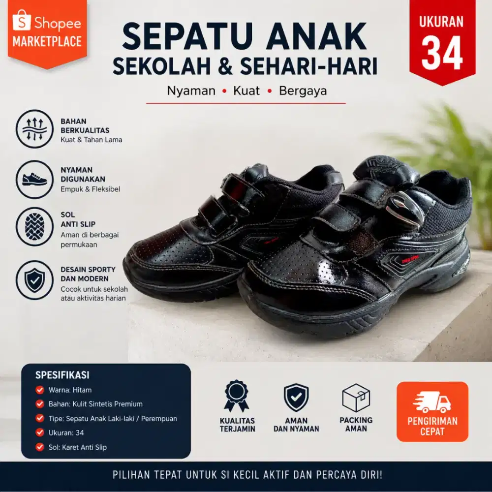 SEPATU SEKOLAH ANAK NEW ERA MODEL MAGNET UKURAN 34 PRELOVED
