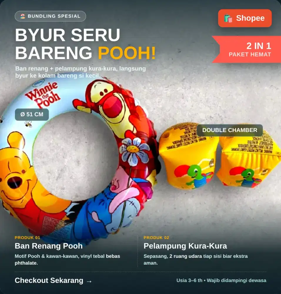 PAKET RENANG ANAK BAN RENANG  WINNIE & PELAMPUNG LENGAN KURA2 PRELOVED