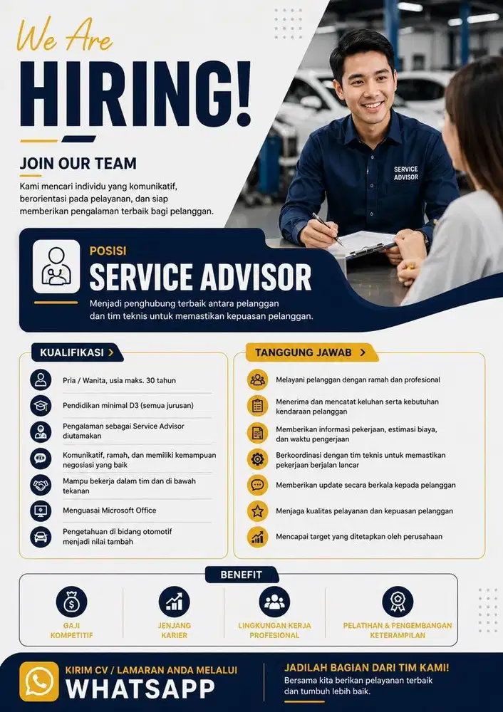 Lowongan Service Advisor Bengkel