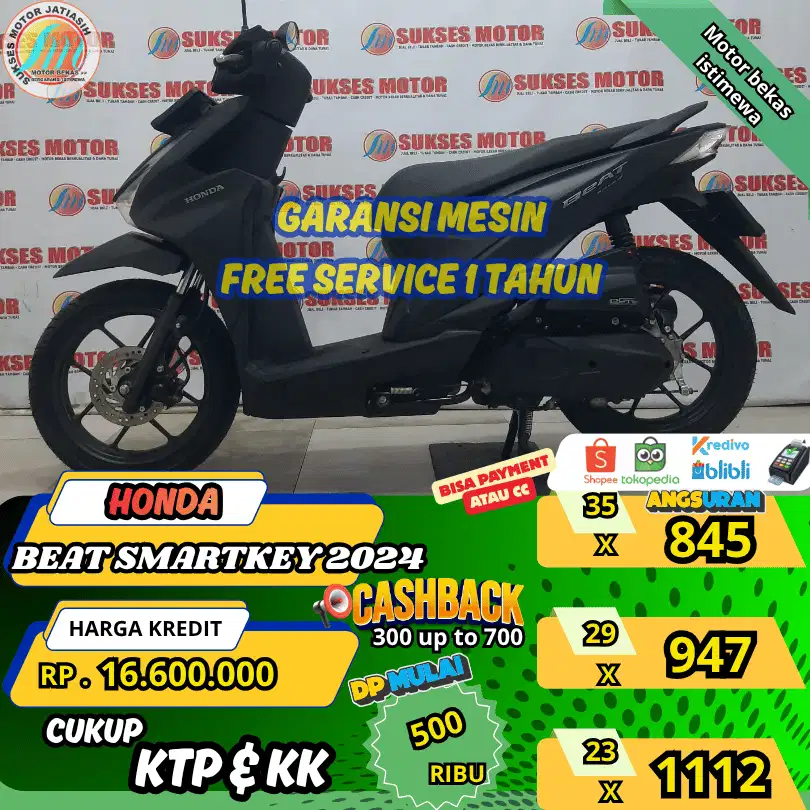 HONDA BEAT SMARTKEY 2024 DP&ANGSURAN TERMURAHSYRTKTP&KK(SUKSESMOTOR)