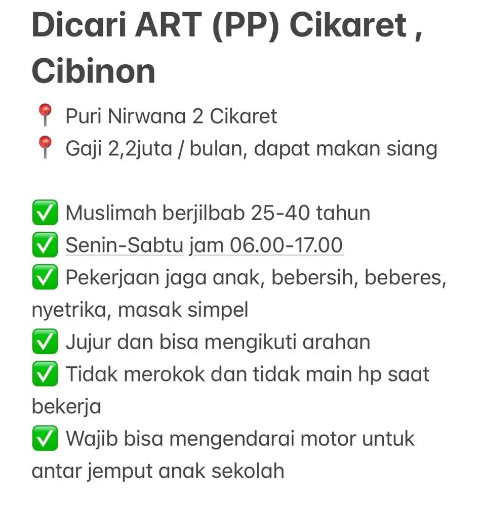 Lowongan ART (PP) Cibinong