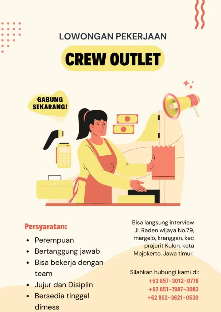 Lowongan crew outlet pisang keju zahrah Mojokerto kota