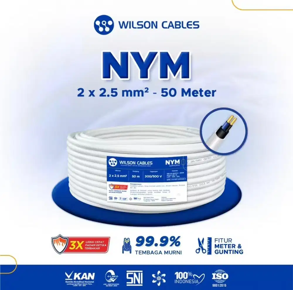 WILSON CABLES - NYM 2x2.5 mm² (50 Meter) - Kabel Listrik Tembaga Kawat