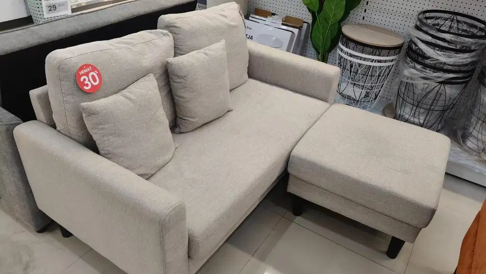 promo hemat sofa L minimalis
