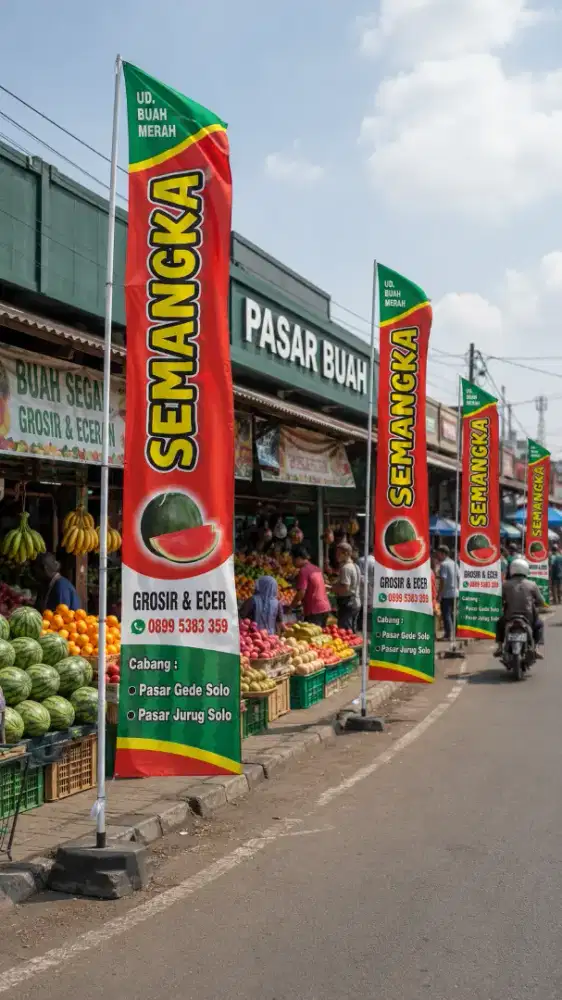 Bikin Umbul umbul kain, bendera fullcolor, papannama & neonbox