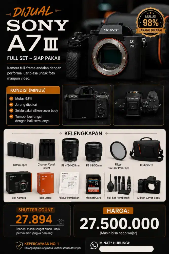 Dijual Sony A7iii Full Set