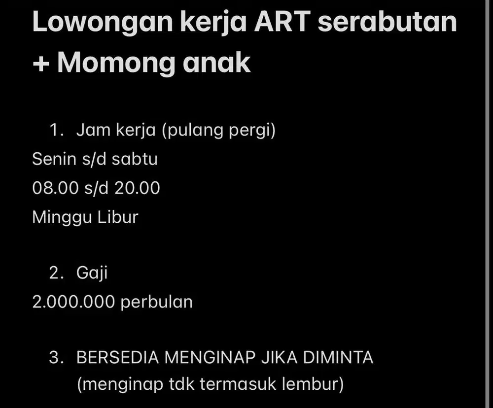 Loker ART serabutan + momong anak