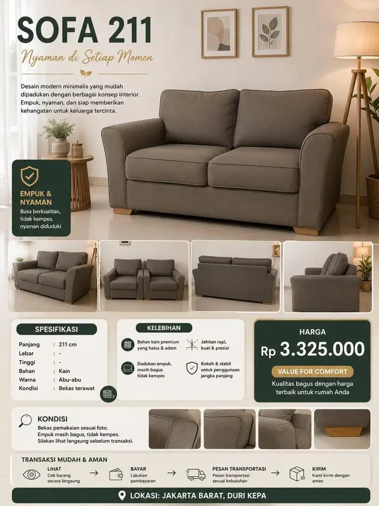 sofa furnitur keluarga 1 set tipe 2-1-1