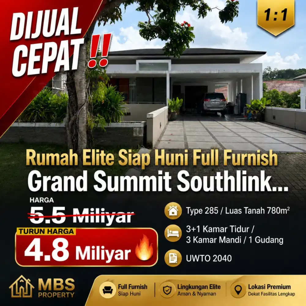 Rumah 2 Lantai  Grand Summit Southlink Tiban fully furnish