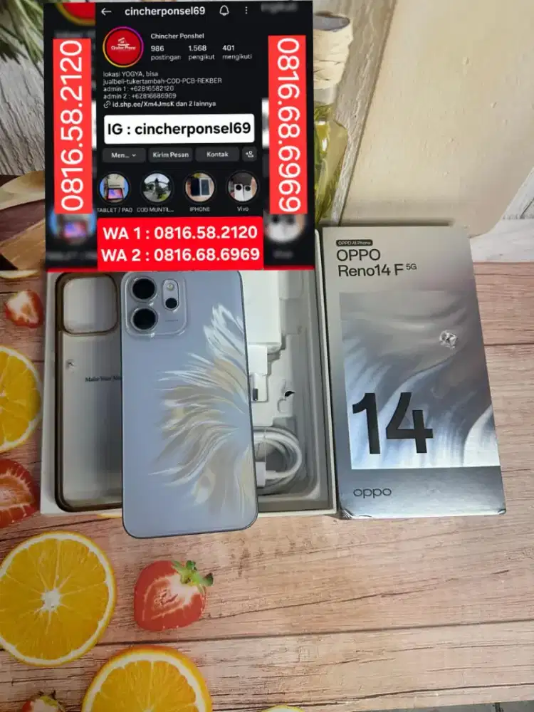 Jual hp LIKENEW oppo reno 14f 5g 8/256 istimewa grns sampai 08 2026