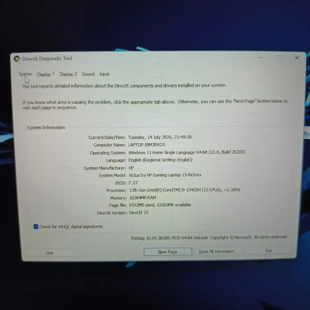Victus 15 RTX 4050 Vram 6gb