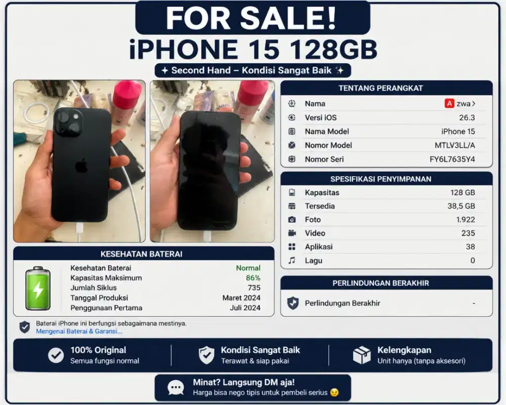 FOR SALE IPHONE 15 128GB