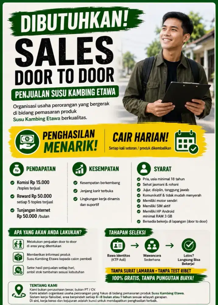 Lowongan Sales Door to Door - Penghasilan Harian (Tanpa Ribet!)