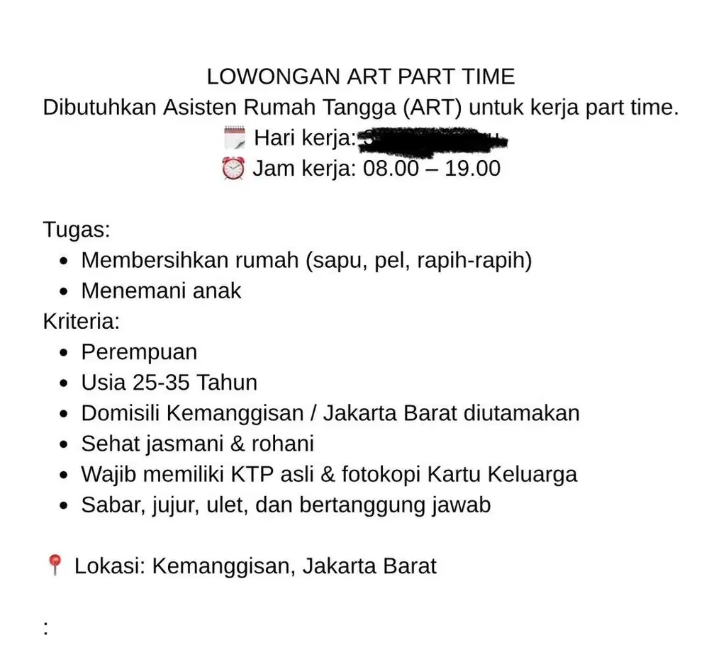 Loker Assisten Rumah Tangga (ART)