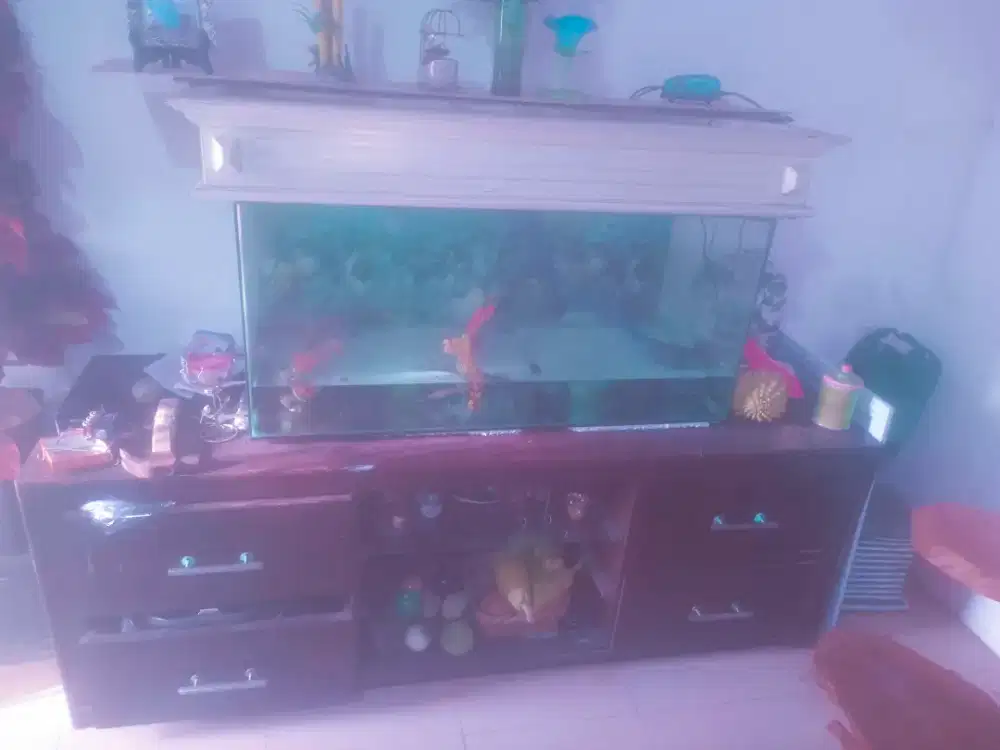 Bufet Kayu Jati & Aquarium FullSet.,