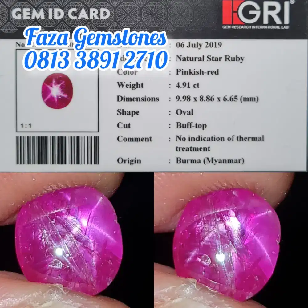 HQ No Heated Star Ruby Burma, Star Bagus, Cukup Christal, hampir 5 cts