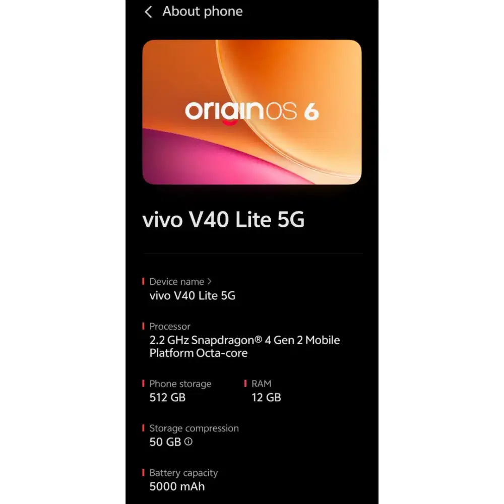 VIVO V40 LITE 5G 12/512GB LIKE NEW