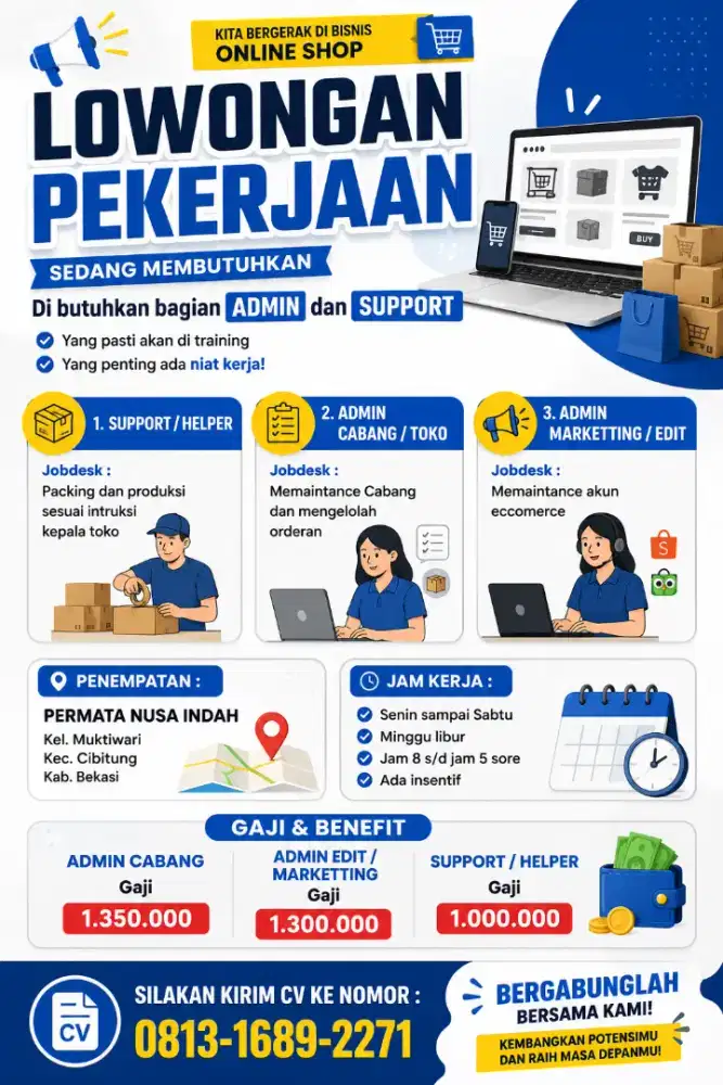 DI BUTUHKAN SEGERA PACKING DAN ADMIN