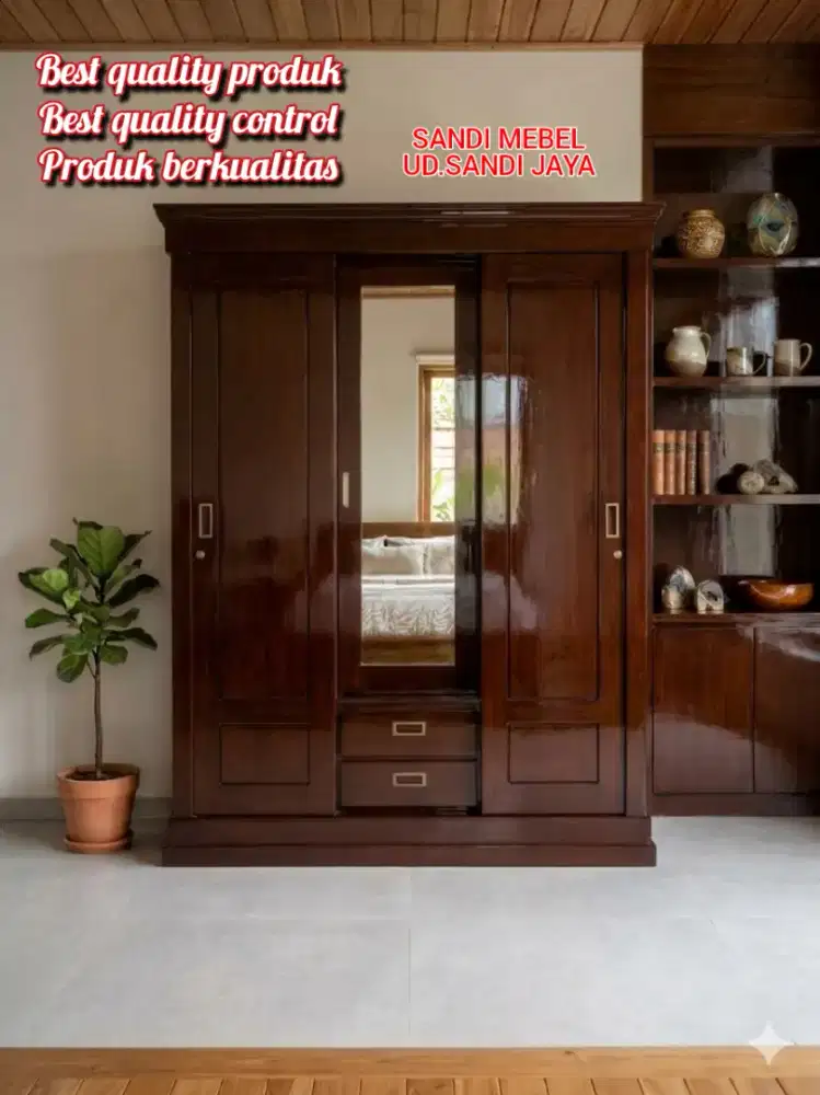 Almari atau Lemari pintu 3 sliding dobel laci berkualitas