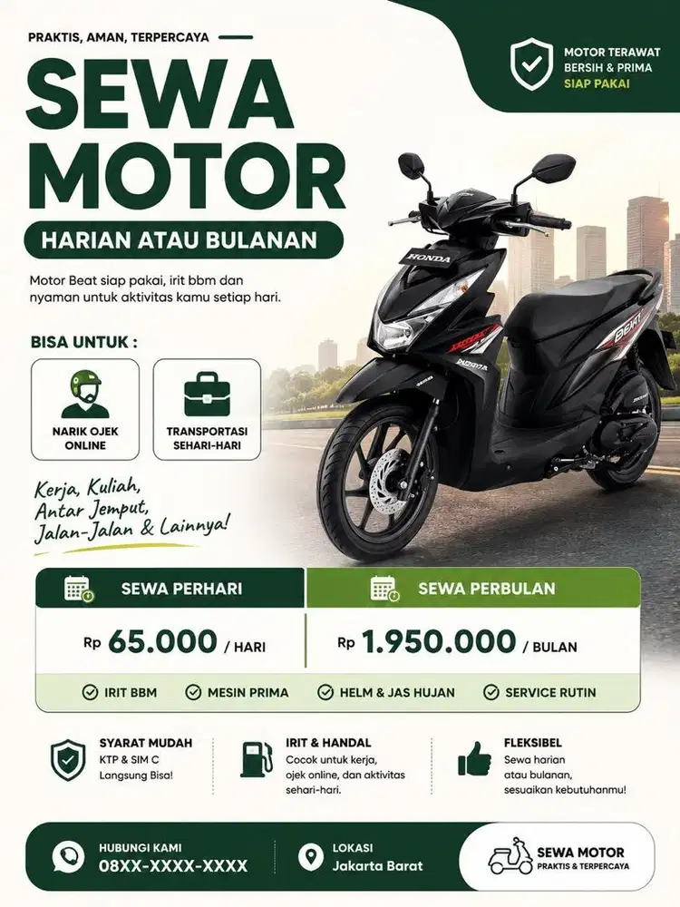dicari yang mau sewa untuk narik oj*1, kerja atau aktivitas sehari har