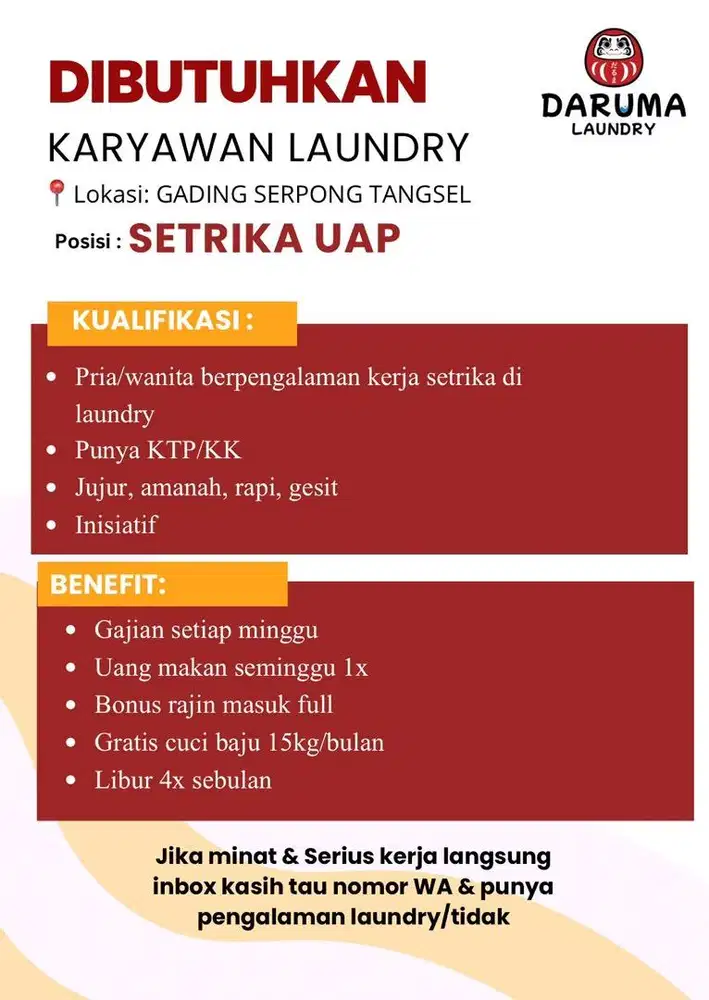 Lowongan Setrika Pack Laundry