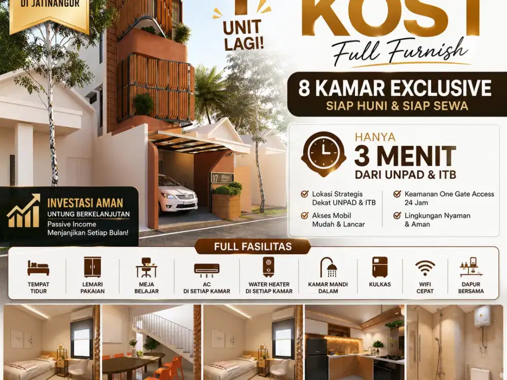 Dijual Cepat! Kost Exclusive 8 Kamar SHM, Full Furnish, 3 Menit UNPAD