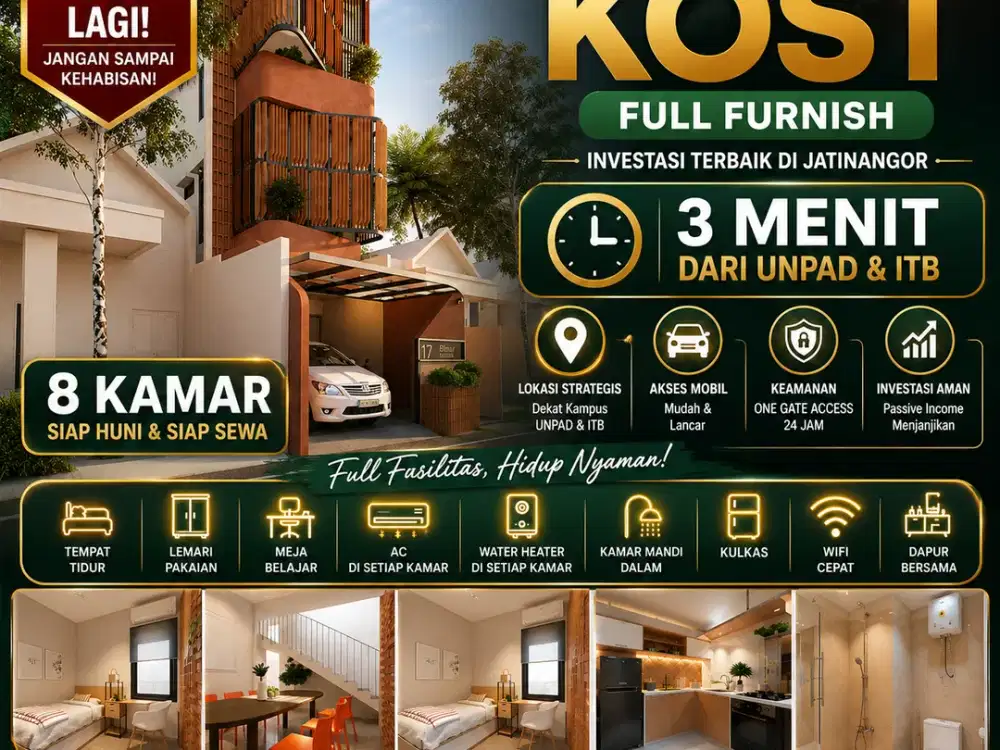 Buruan! Tinggal 1 Unit Kost Mewah 8 Kamar Harga Mulai 1 Milyaran