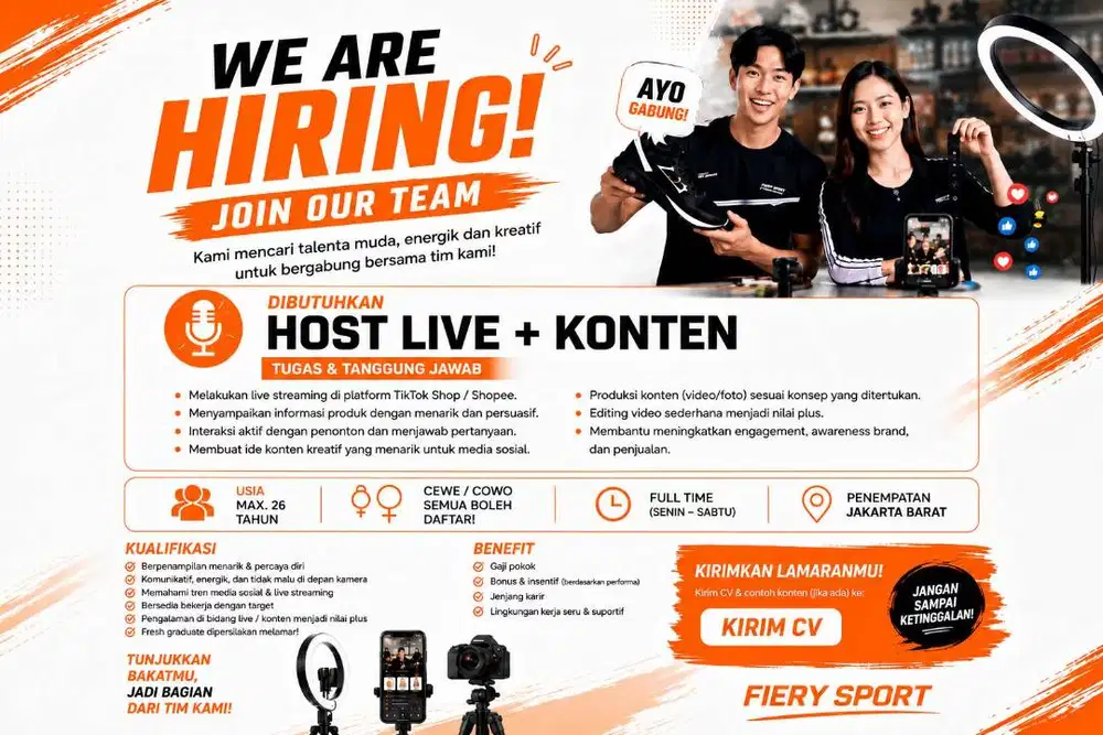 Lowongan Host Live & Content Creator Full Time