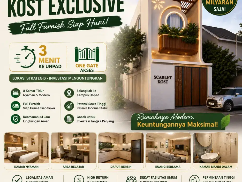Investasi Kost Jatinangor 6 Kamar Full Furnish, One Gate System