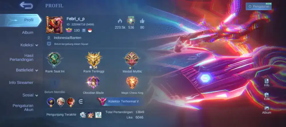Akun mobile legend 500 net
