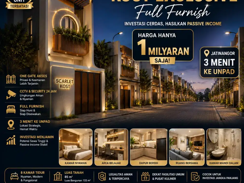 Kost Exclusive SHM 6 Kamar, One Gate, Investasi Menguntungkan