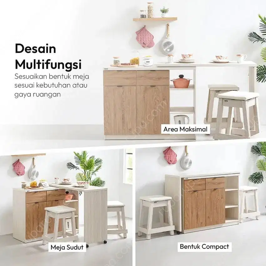 Meja Pantry - Informa Galyn Table Set With Stool White