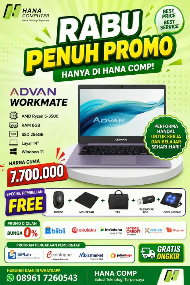 Advan workmate R5-3500u spek dewa