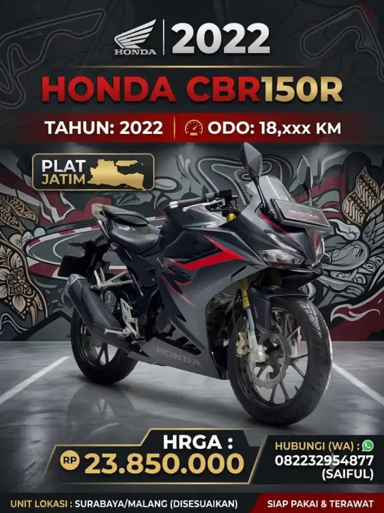 Perfect Condition!!Honda CBR 150R 2022 Black Plat Jatim Mulus-Mustika