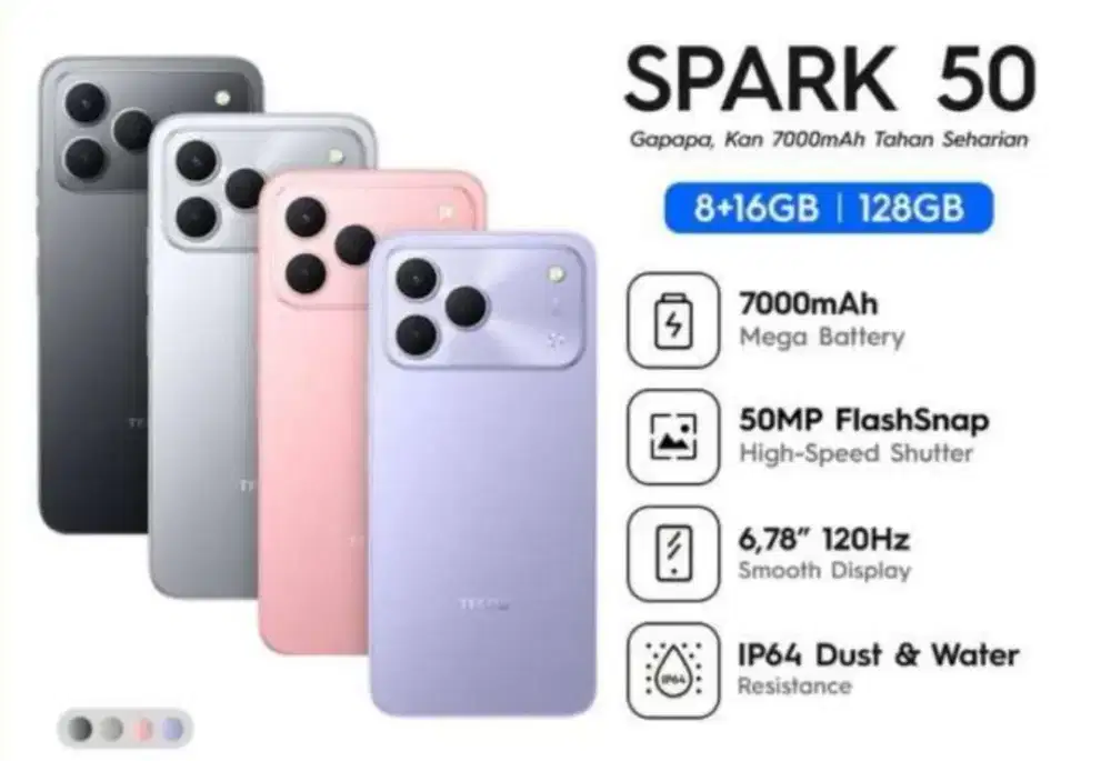 TECNO SPARK 50 Ram 8GB (4GB+4GB) + memory 128GB