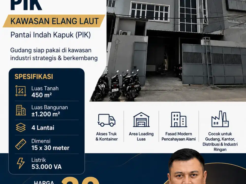 Dijual Gudang siap pakai di kawasan industri strategis Elang Laut, Pantai Indah Kapuk (PIK)
