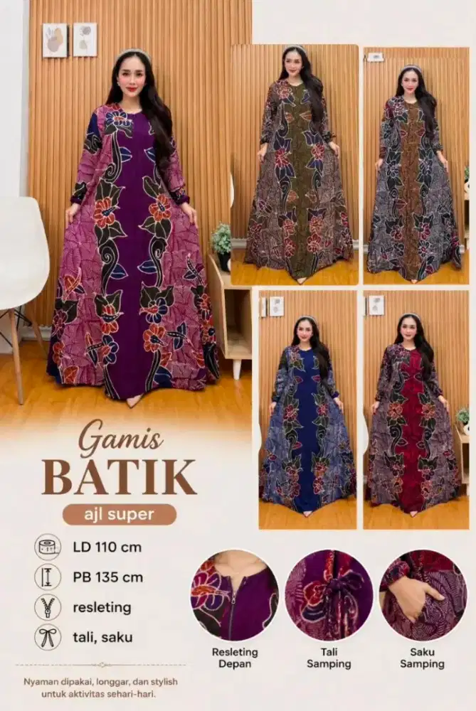 GAMIS BATIK
Tulis Kombinasi

AJL Super
LD 110 PB 135 cm
Zipper Depan