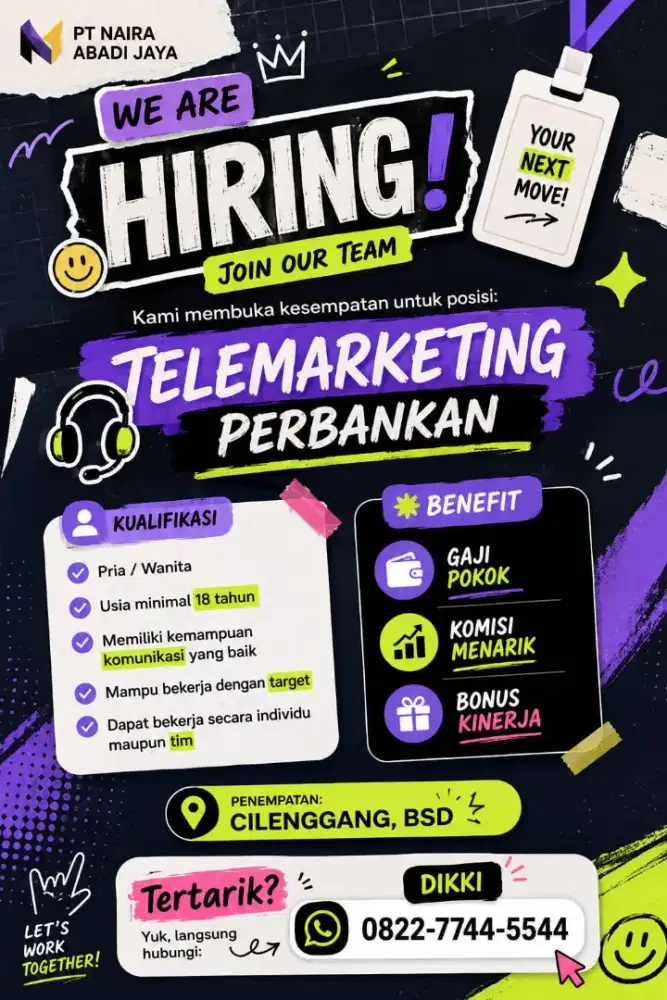 Lowongan kerja Posisi Telemarketing
