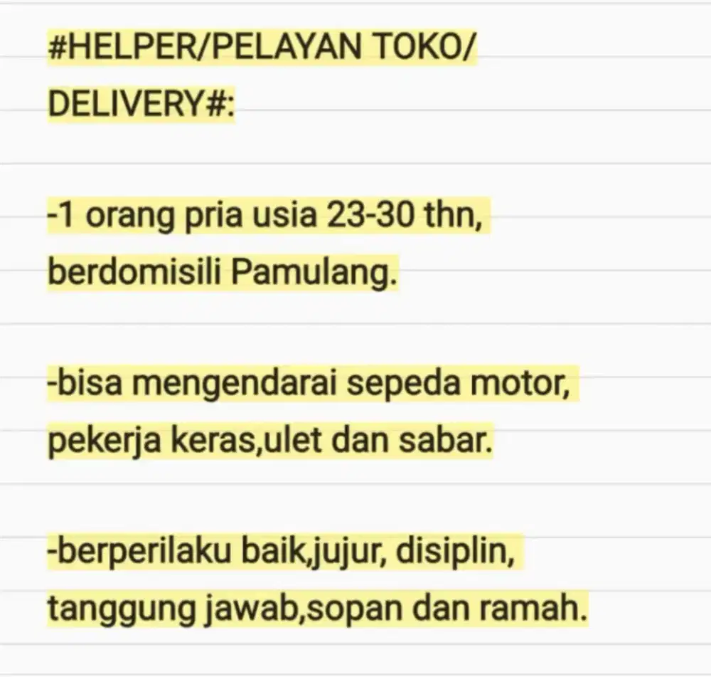 Pelayan Toko/Delivery