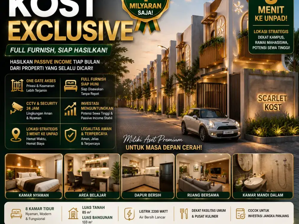 Kost Exclusive 6 Kamar, Bangunan Modern, Siap Huni & Siap Sewa