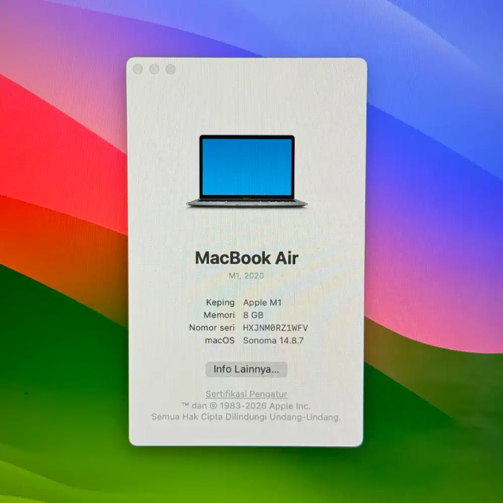 Macbook Air M1 13 Inch Ram 8 Ssd 256 lengkap full set Space Grey