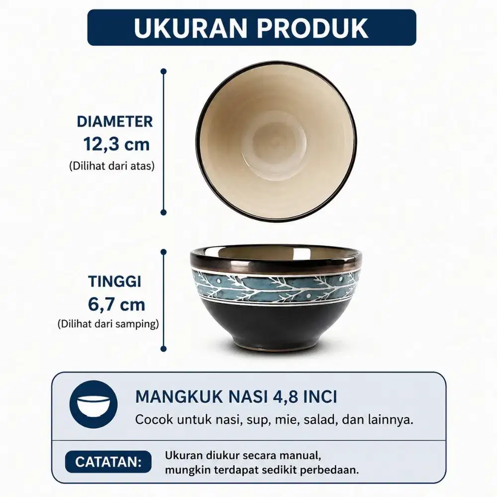 Mangkuk Nasi Blue Flower Collection Ukuran 4,8 Inci Tahan Panas