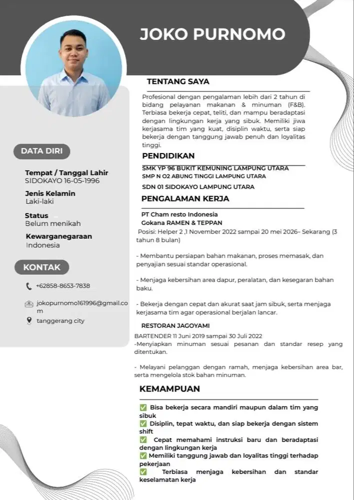 Hallo ibu, BPK kak saya sedang Mencari pekerjaan
