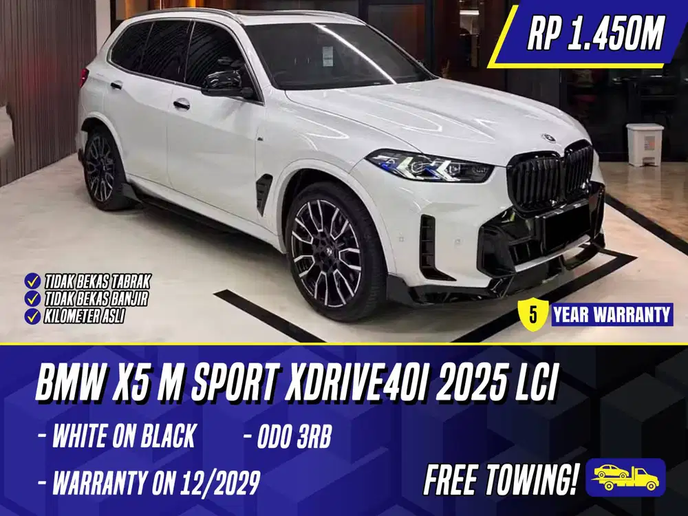 BMW X5 M Sport xDrive40i G05 2025 NIK 2024 LCI White on Black Putih